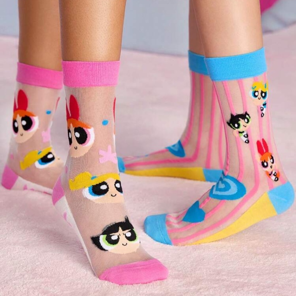 THE POWERPUFF GIRLS 2 Pairs Super Thin Cartoon Heart & Polka Dot Pattern Socks